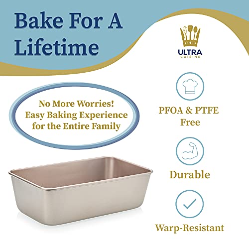 Ultra Cuisine Nonstick Bread Pan - 9.5x5 inch Loaf Pan, 1 lb - Easy Clean, Quality, Durable Bread Tin for Oven Baking Quick Bread, Meatloaf, Banana Bread, Cake - Easy Release, PFOA & PTFE Free Coating