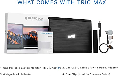 Mobile Pixels Trio Max Portable Monitor, 14'' Full HD IPS Dual Triple Monitor for laptops, USB C/USB A Portable Screen,Windows/Mac/OS/Android/Switch Compatible (1x Monitor Only)