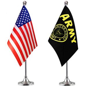 lovevc us army gold crest desk flag small mini usa military office desk table flags with stand base,2 pack