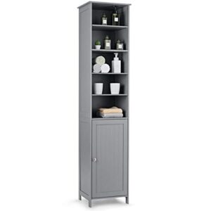tangkula 72 inches tall cabinet, bathroom free standing tower cabinet with adjustable shelves & cupboard with door space saving cabinet organizer home storage furniture (gray)