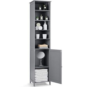 Tangkula 72 Inches Tall Cabinet, Bathroom Free Standing Tower Cabinet with Adjustable Shelves & Cupboard with Door Space Saving Cabinet Organizer Home Storage Furniture (Gray)