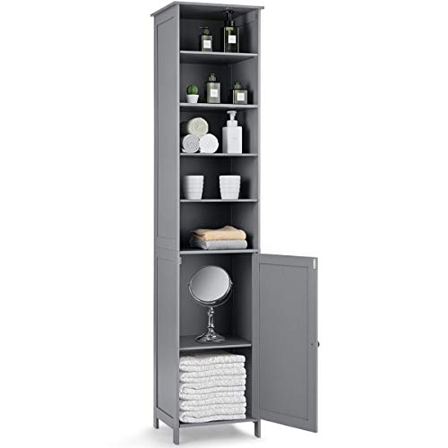 Tangkula 72 Inches Tall Cabinet, Bathroom Free Standing Tower Cabinet with Adjustable Shelves & Cupboard with Door Space Saving Cabinet Organizer Home Storage Furniture (Gray)