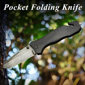 RoverTac Pocket Knife Tactical Knife Folding Camping Knife for Camping Hunting Fishing Hiking Emergency Survival Knife with Safety Lock G10 Handle Cord Cutter Glass Breaker Pocket Clip