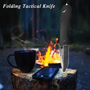 RoverTac Pocket Knife Tactical Knife Folding Camping Knife for Camping Hunting Fishing Hiking Emergency Survival Knife with Safety Lock G10 Handle Cord Cutter Glass Breaker Pocket Clip