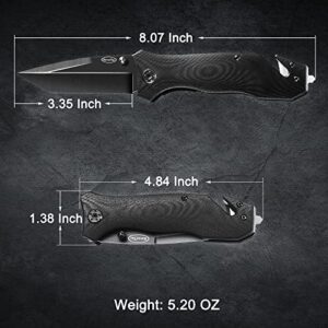 RoverTac Pocket Knife Tactical Knife Folding Camping Knife for Camping Hunting Fishing Hiking Emergency Survival Knife with Safety Lock G10 Handle Cord Cutter Glass Breaker Pocket Clip