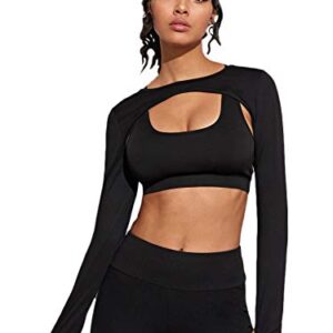 SweatyRocks Women's Stretch Cutout Yoga Sports Tee Long Sleeve Crop Top T Shirts Black Medium