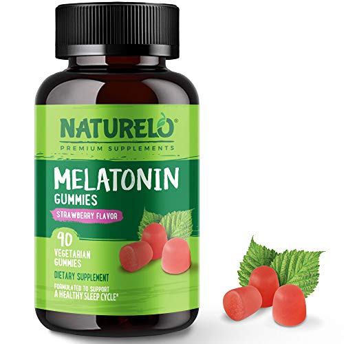 NATURELO Melatonin Gummies – Non-GMO, Gluten-Free, Soy Free - Strawberry Flavor - Gentle Sleep Supplement - 90 Vegetarian Gummies