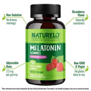 NATURELO Melatonin Gummies – Non-GMO, Gluten-Free, Soy Free - Strawberry Flavor - Gentle Sleep Supplement - 90 Vegetarian Gummies