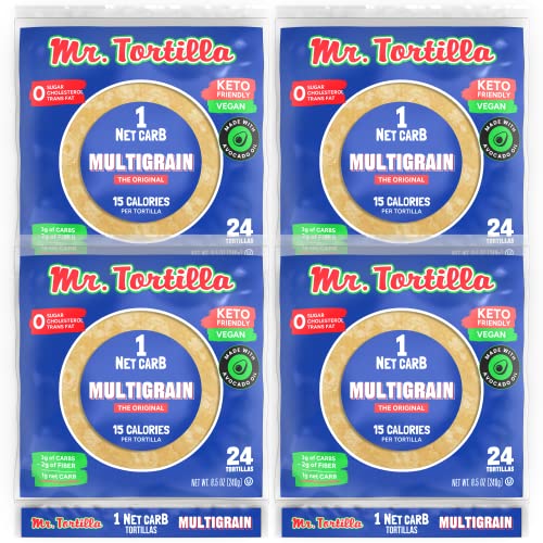 Mr. Tortilla World's Only 15 Calorie, 1 Net Carb Tortilla Wraps (96 Tortillas) | Keto, Low Carb, Low Calorie, Vegan, Kosher | (Multigrain)