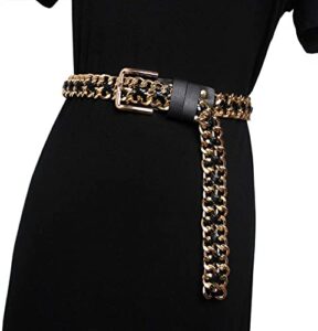alaix women's metal belt gold chain belt silver belt punk rock style waist belts jeans belts for women 1 inch wide