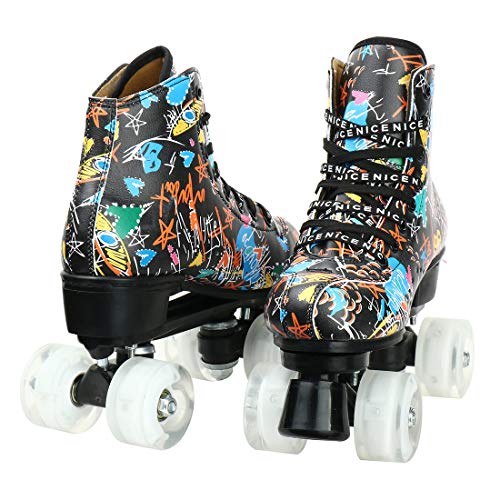 Unisex Indoor and Outdoor Roller Skates Classic High-top for Adult Skating Four-Wheel Roller Skates