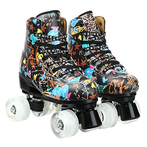 Unisex Indoor and Outdoor Roller Skates Classic High-top for Adult Skating Four-Wheel Roller Skates