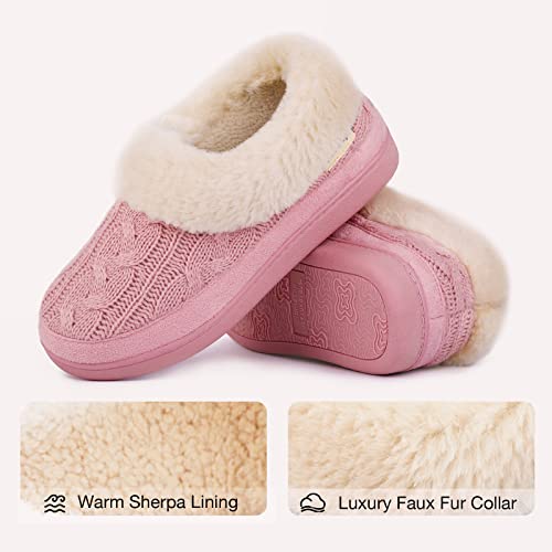 HomeTop Women's Comfortable Memory Foam Loafer House Shoes Warm Fuzzy Plush Winter Slipper with Anti-Skid Rubber Sole (8, Pink)