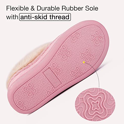 HomeTop Women's Comfortable Memory Foam Loafer House Shoes Warm Fuzzy Plush Winter Slipper with Anti-Skid Rubber Sole (8, Pink)