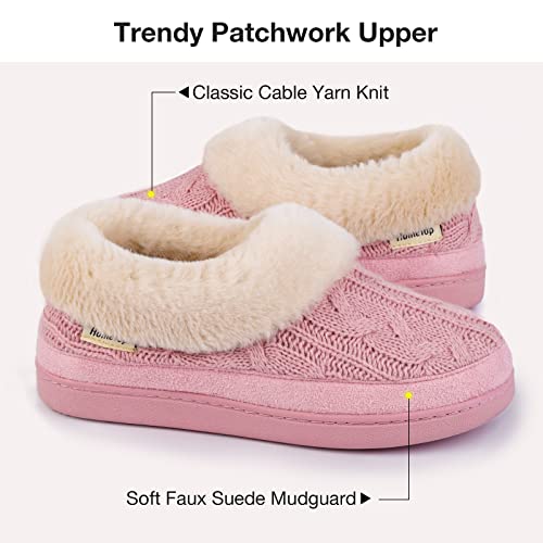 HomeTop Women's Comfortable Memory Foam Loafer House Shoes Warm Fuzzy Plush Winter Slipper with Anti-Skid Rubber Sole (8, Pink)