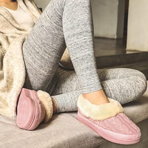 HomeTop Women's Comfortable Memory Foam Loafer House Shoes Warm Fuzzy Plush Winter Slipper with Anti-Skid Rubber Sole (8, Pink)