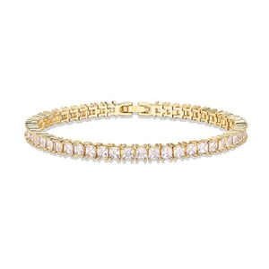 pavoi 14k gold plated cubic zirconia classic tennis bracelet | yellow gold bracelets for women | 3mm cz, 6.5 inches