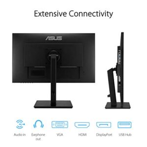 ASUS VA27DQSB 27” Monitor, 1080P Full HD, 75Hz, IPS, Adaptive-Sync, Eye Care, HDMI DisplayPort VGA USB Hub, Frameless, Ergonomic Design, VESA Wall Mountable,BLACK