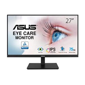 ASUS VA27DQSB 27” Monitor, 1080P Full HD, 75Hz, IPS, Adaptive-Sync, Eye Care, HDMI DisplayPort VGA USB Hub, Frameless, Ergonomic Design, VESA Wall Mountable,BLACK