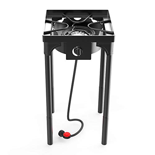 Outdoor & Indoor Portable Propane Stove, Single & Double Burners with Gas Premium Hose, Detachable Legs for Backyard Kitchen, Camping Grill, Hiking Cooking, Outdoor Recreation (DB01-Medium,1 Burner)