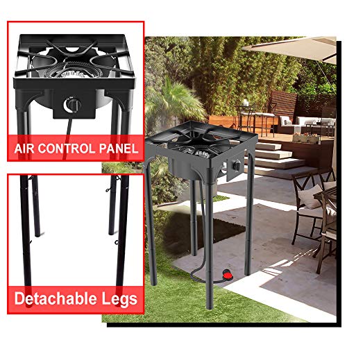 Outdoor & Indoor Portable Propane Stove, Single & Double Burners with Gas Premium Hose, Detachable Legs for Backyard Kitchen, Camping Grill, Hiking Cooking, Outdoor Recreation (DB01-Medium,1 Burner)