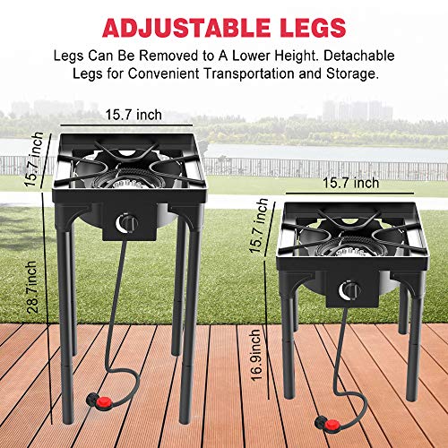 Outdoor & Indoor Portable Propane Stove, Single & Double Burners with Gas Premium Hose, Detachable Legs for Backyard Kitchen, Camping Grill, Hiking Cooking, Outdoor Recreation (DB01-Medium,1 Burner)