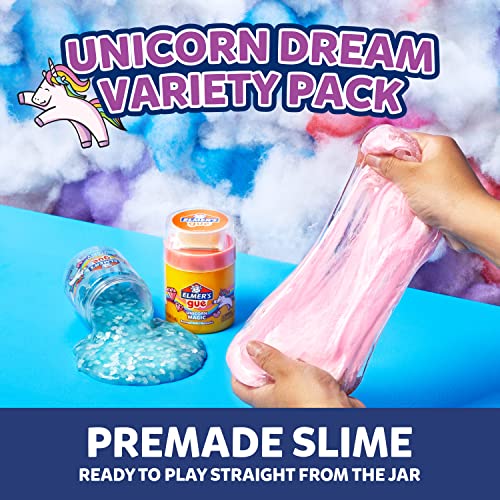 Elmer’s Gue Premade Slime, Unicorn Dream Slime Kit, Includes Fun, Unique Add-Ins, Variety Pack, 3 Count