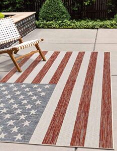 jill zarin outdoor collection area rug (7' 1' x 10' rectangle, red/ blue)