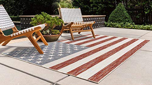 Jill Zarin Outdoor Collection Area Rug (7' 1' x 10' Rectangle, Red/ Blue)