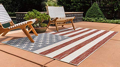 Jill Zarin Outdoor Collection Area Rug (7' 1' x 10' Rectangle, Red/ Blue)