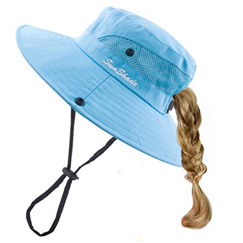 Toddler Child Kids Girls Summer Sun Hat UV Protection Wide Brim Beach Hat Floppy Bucket Hats for Fishing Gardening Pure Sky Blue