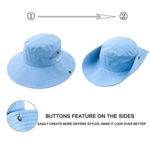 Toddler Child Kids Girls Summer Sun Hat UV Protection Wide Brim Beach Hat Floppy Bucket Hats for Fishing Gardening Pure Sky Blue