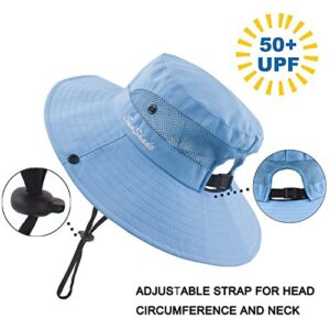 Toddler Child Kids Girls Summer Sun Hat UV Protection Wide Brim Beach Hat Floppy Bucket Hats for Fishing Gardening Pure Sky Blue