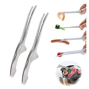 (set of 2) made in korea, self-standing tongs for korean & japanese bbq, veggies and seafood, tweezers & pincette, clean & convenient use, premium stainless steel, non-slip serrated tips