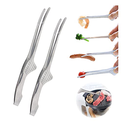 (Set of 2) Made in Korea, Self-Standing Tongs for Korean & Japanese BBQ, Veggies and Seafood, Tweezers & Pincette, Clean & Convenient Use, Premium Stainless Steel, Non-Slip Serrated Tips