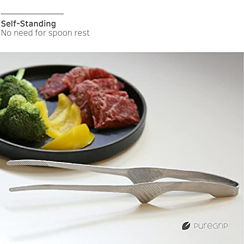 (Set of 2) Made in Korea, Self-Standing Tongs for Korean & Japanese BBQ, Veggies and Seafood, Tweezers & Pincette, Clean & Convenient Use, Premium Stainless Steel, Non-Slip Serrated Tips