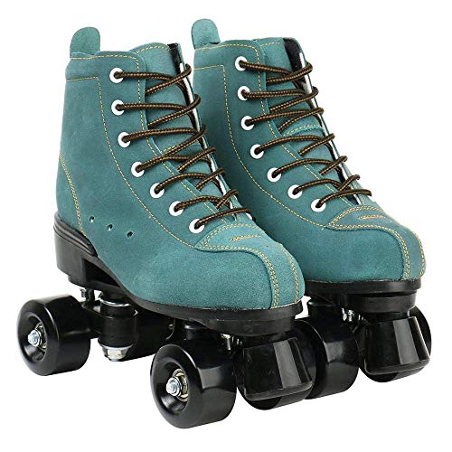 XUDREZ Cowhide Roller Skates for Women and Men High-Top Shoes Double-Row Design,Adjustable Classic Premium Roller Skates (Blue,5)