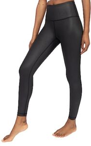 90 degree by reflex women's high waisted tummy control squat proof faux leather pleather ankle leggings - black cire - medium