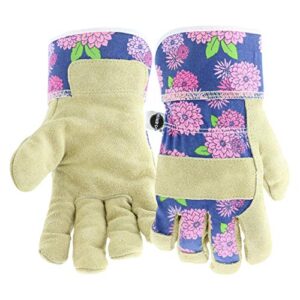 miracle-gro mg23012/wml split cowhide garden gloves – floral, medium-large, canvas back leather palm gloves for women