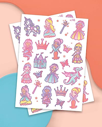 xo, Fetti Princess Temporary Tattoos for Kids - 40 Glitter styles | Unicorn Birthday Party Supplies, Butterfly Favors + Magical Decorations