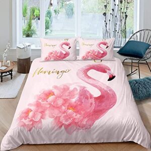 feelyou flamingo duvet cover tropical animal pattern bedding set pink floral comforter cover for girls children women bedroom decor girly flowers bedspread cover full size with 2 pillow case