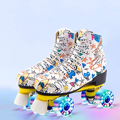 Gets Roller Skates, Classic High-top for Adult Outdoor Skating Light-Up Four-Wheel Roller Skates for Teens and Youth (Black with Light,9)