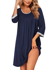 ekouaer sleepwear for women long nightgowns for women sleepshirt long sleeve nightgown loose fit sleepshirt，navy blue l