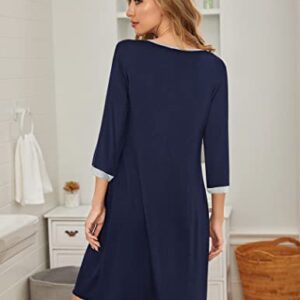 Ekouaer Sleepwear for Women Long Nightgowns for Women Sleepshirt Long Sleeve Nightgown Loose Fit Sleepshirt，Navy Blue L