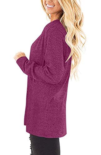 Jescakoo Womens Long Sleeve Tops Loose Fall Tunic Shirts V Neck Workout Fuchsias S