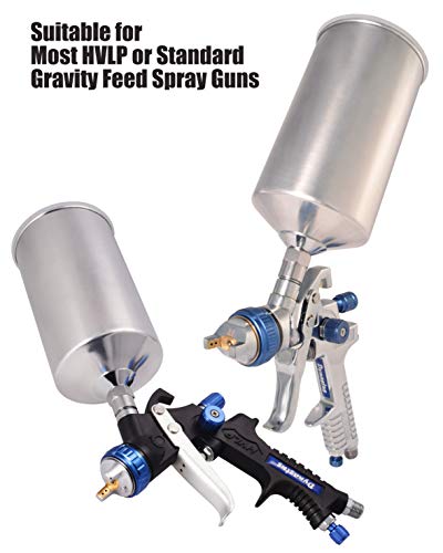 Dynastus 1 Quart Gravity Feed Paint Pot Aluminum Spray Gun Cup with Nylon Snug Fitting Press Fit Lid, 3/8" Attachment Thread