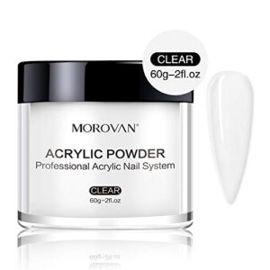 morovan clear acrylic powder 2oz professional acrylic nail powder system for acrylic nails extension odor-free bubble-free no need nail lamp long-lasting (2 ounce (pack of 1))