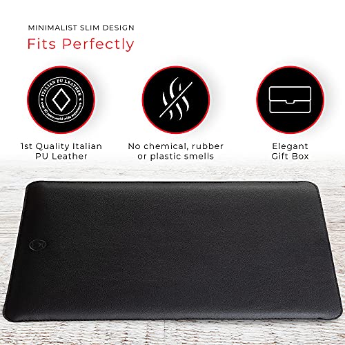 Slim PU Leather Laptop Sleeve 13 Inch | Professional Looking MacBook Air Sleeve, Soft Touch Wool Padded, No Smell Made of Italian PU Leather, Fits: Mac Book Pro 2020, iPad & Other Laptop Case - Black