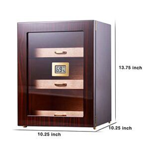 Woodronic Cigar Humidor Cabinet for 100-150 Cigars with Digital Hygrometer, Spanish Cedar Lining and Drawers, Crystal Beads Humidifiers, Magnetic Door, Glossy Ebony Finish, Desktop Gift for Father