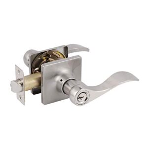 probrico keyed entry door lever with lock in satin nickel for exterior front gate or interior doors wave shape entrance hardware reversible for right/left handed sides, 1 pack